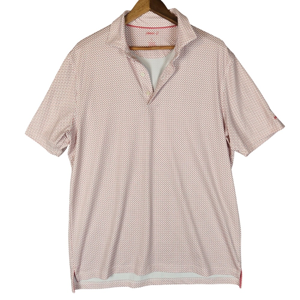 Johnnie-O Polo Shirt Size L White Coral Micro‎ Print Golf Performance Stretch
